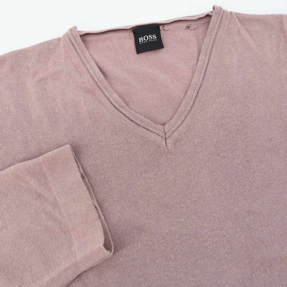 Hugo Boss Mens V-Neck‎ Long Sleeve Sweater Pullover Mauve Knit Top Fits Like XXL